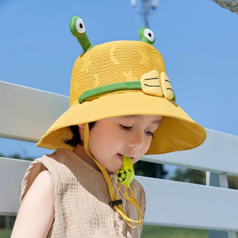 儿童防晒帽夏季男女童防紫外线太阳小黄帽宝宝网眼青蛙大檐遮阳帽