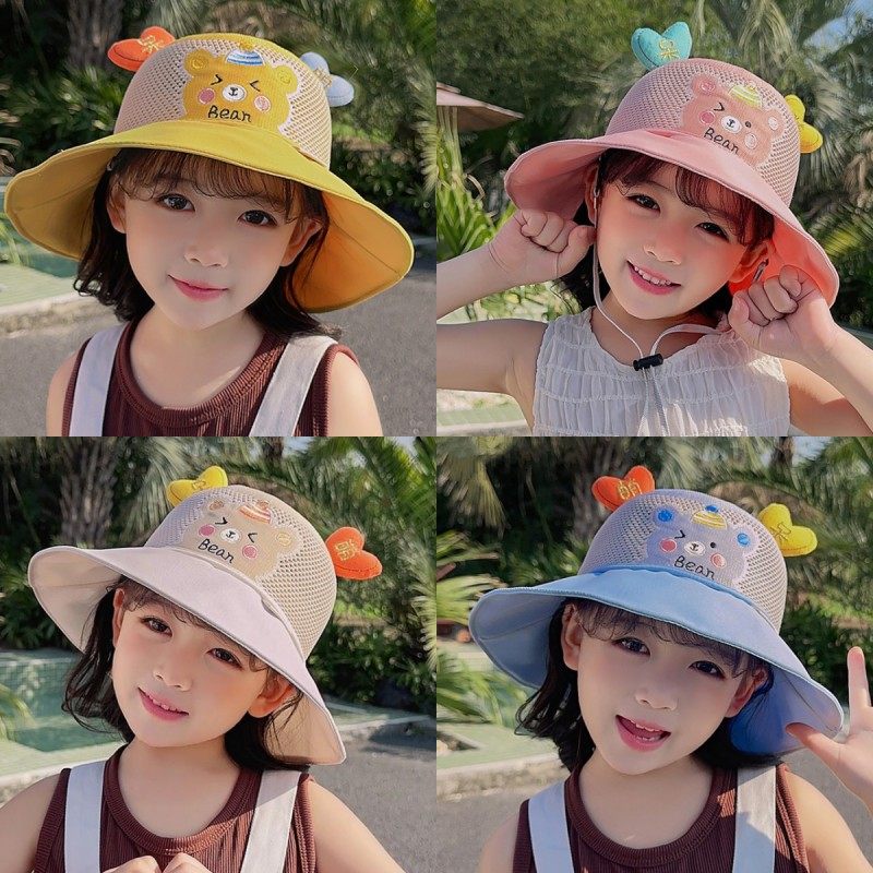 儿童帽子夏季大帽簷爱心女童遮阳渔夫帽洋派女孩透气防晒宝宝太阳