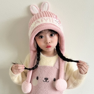 儿童帽子秋冬季卡通男童毛线帽2025新可爱女孩加厚保暖宝宝护耳帽