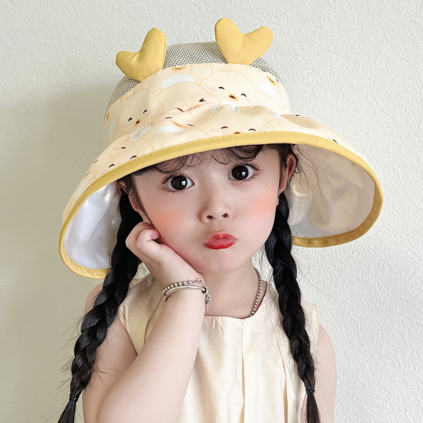 儿童空顶帽夏季可爱女童防晒遮阳大檐帽男童可折叠薄款透气太阳帽