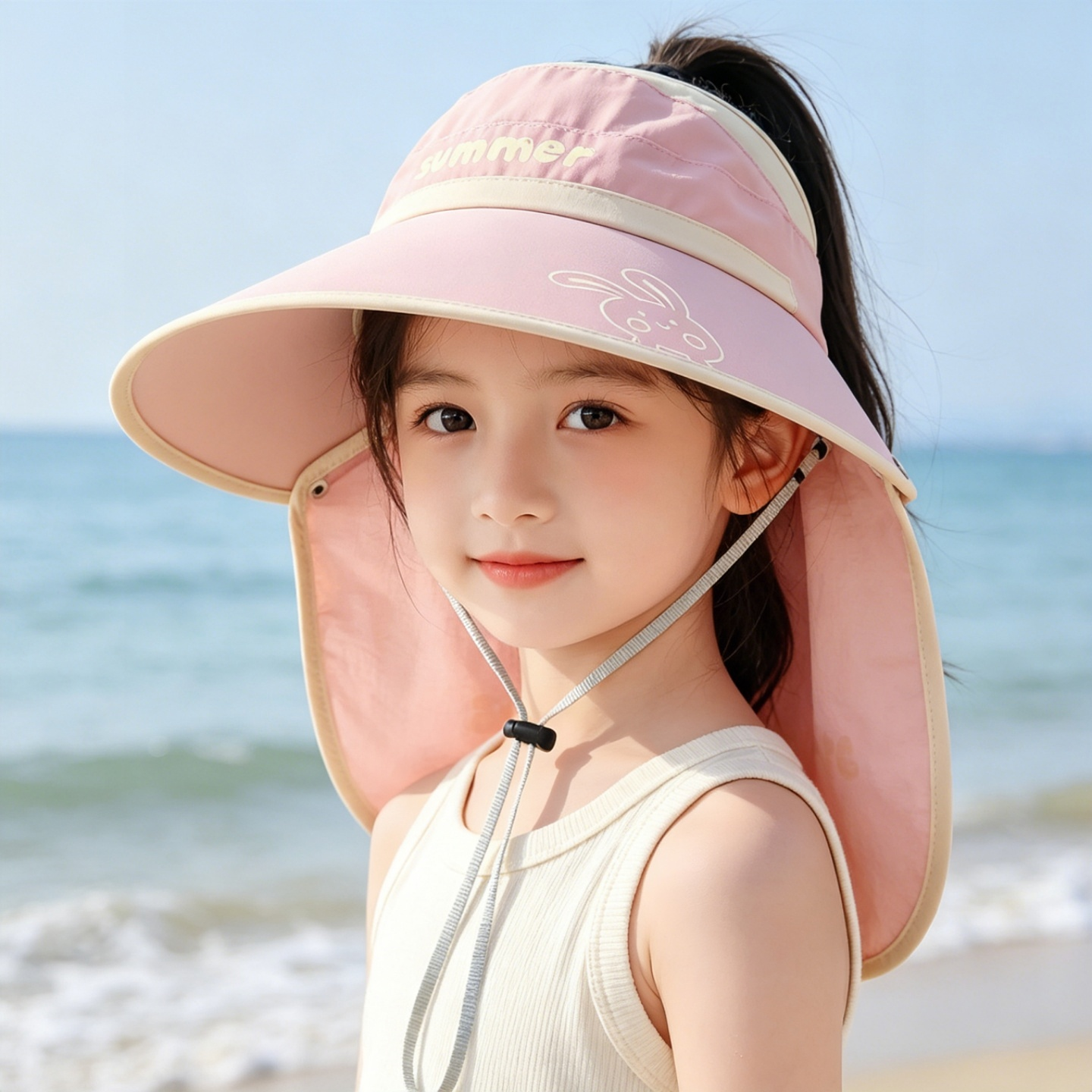 儿童防晒帽夏季空顶大檐女童遮阳帽可拆卸披肩男孩防紫外线太阳帽