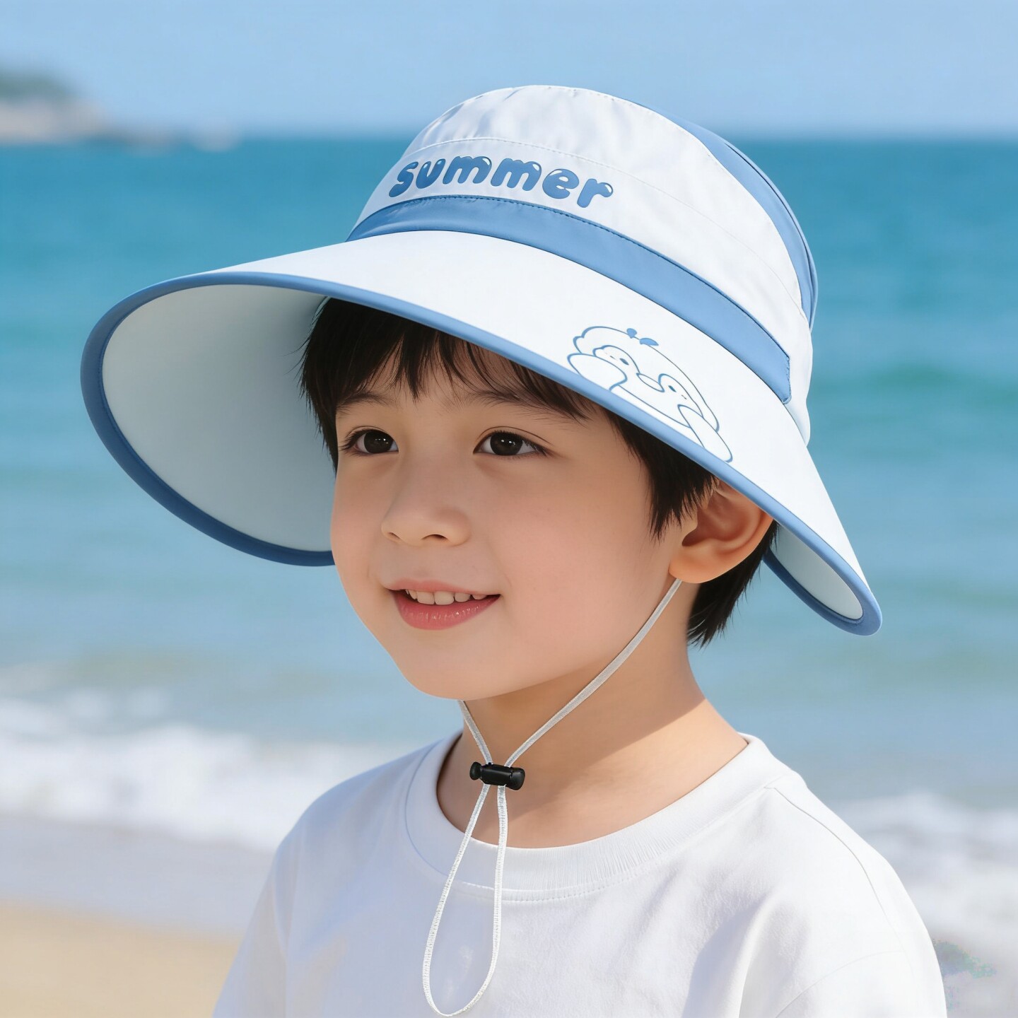 儿童防晒帽夏季卡通男孩遮阳帽女童大檐空顶帽宝宝防紫外线太阳帽