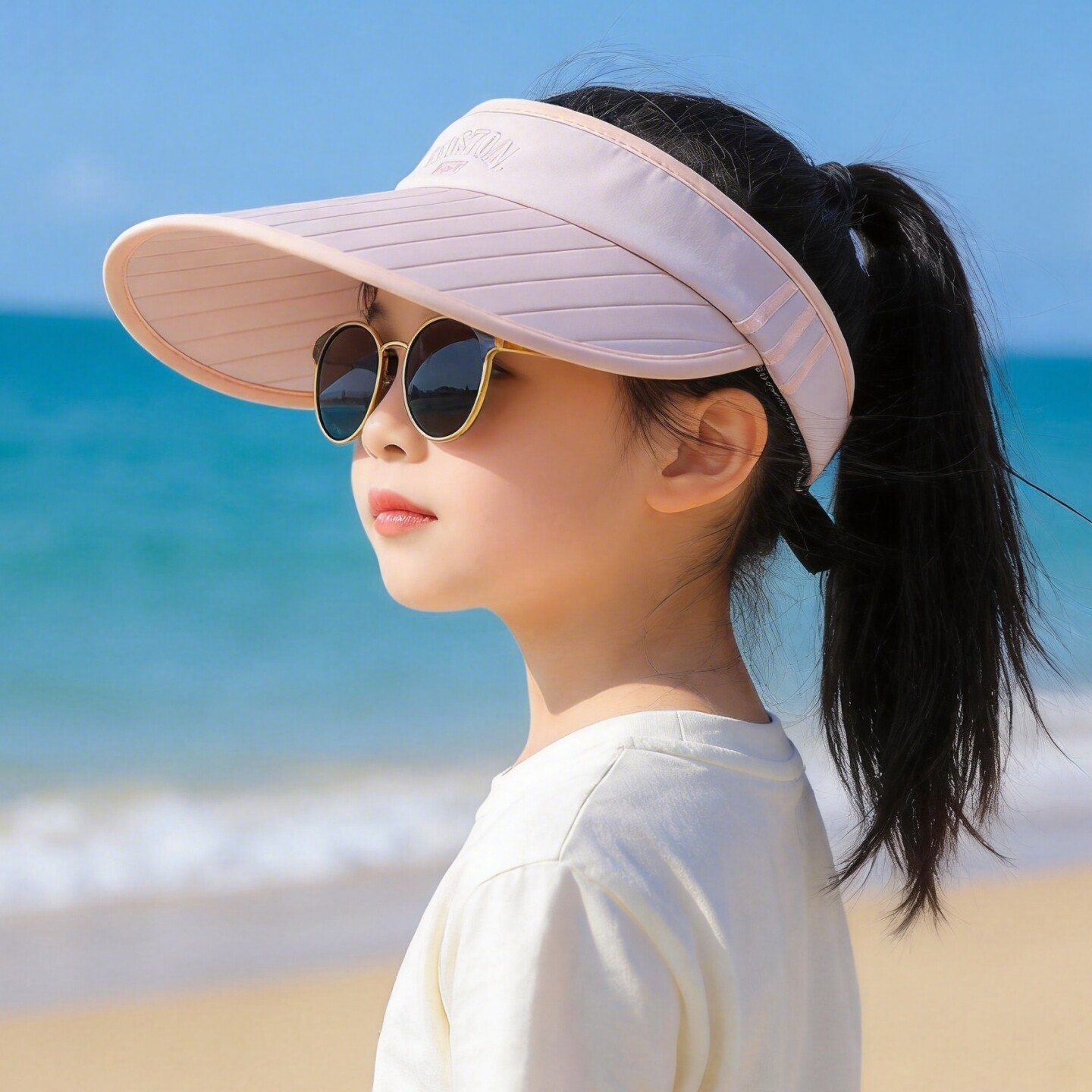 儿童棒球帽空顶大帽簷帽夏季女童抗UV遮阳帽户外男童太阳鸭舌帽