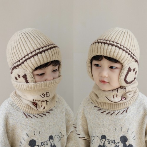 儿童帽子围脖保暖毛线套头帽