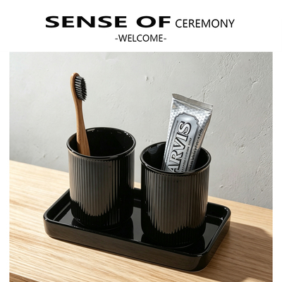黑色漱口杯情侣刷牙杯轻奢陶瓷家用牙杯洗漱杯高级感牙刷杯一对