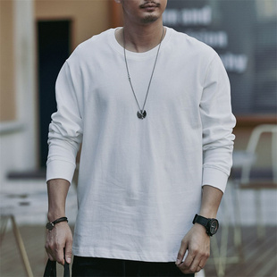 秋上衣卫衣 圆领潮流衣服内搭打底衫 外出记得备白色长袖 T恤男新款