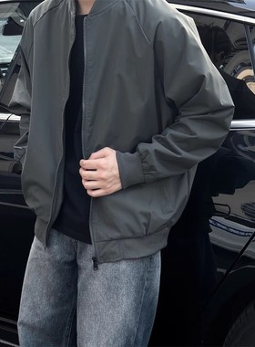 溜淘绿色美式棒球服外套男春秋高级感翻领行政飞行员夹克成熟稳重