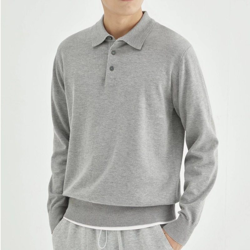 春秋日系polo衫男士轻熟风韩版修身套头针织衫灰色休闲翻领毛衣男