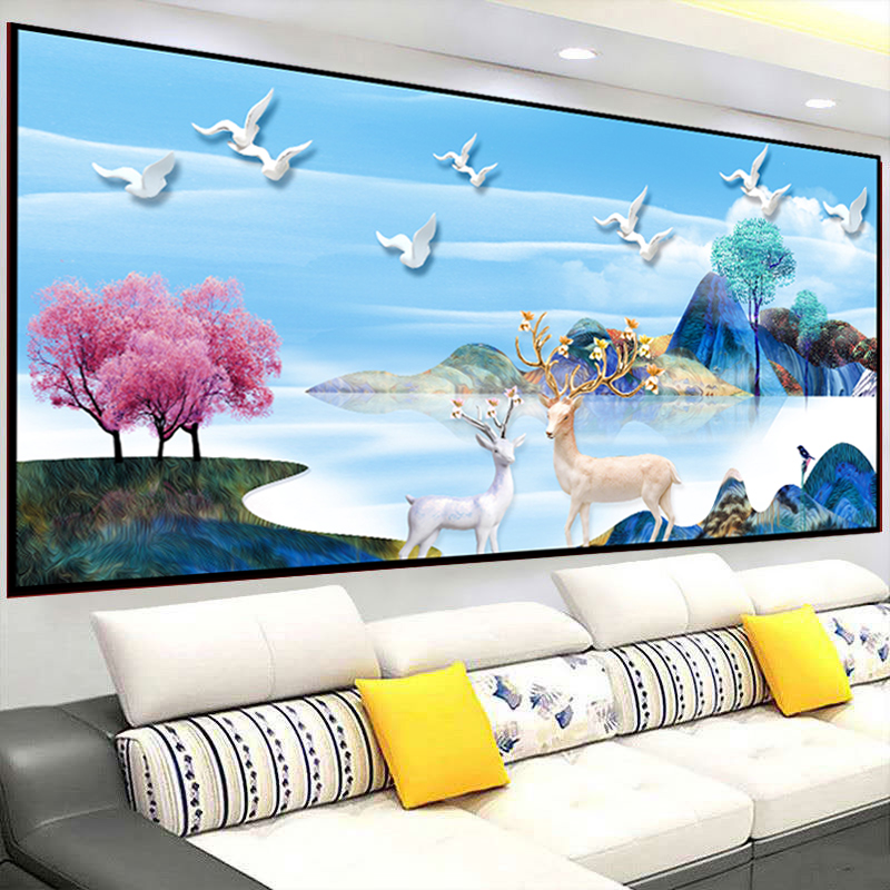 自粘壁画客厅装饰画壁纸可定制沙发背景墙现代简约3D立体壁贴孔雀图片