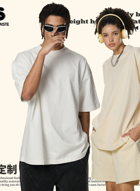 2025夏季新款350G重磅纯棉短袖半高领落肩短袖T恤