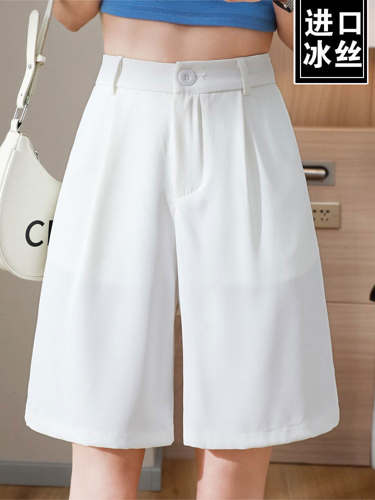 아이스 실크 5부 바지 여성 루즈한 여름 얇은 양복 반바지 2024 새로운 캐주얼 스트레이트 와이드 레그 5부 미드 팬츠