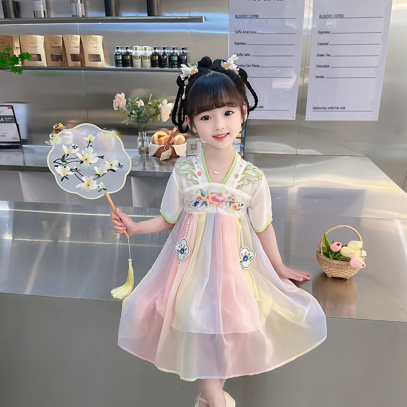 小童夏季短袖花朵流苏汉