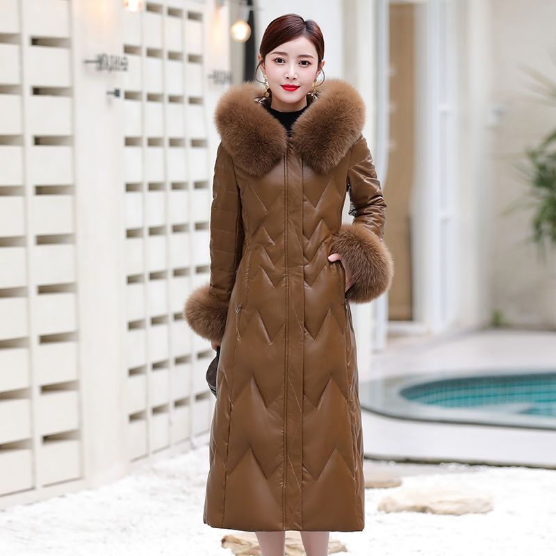 绵羊皮羽绒服女中长款修身显瘦冬季新款海宁真皮皮衣狐狸毛领外套