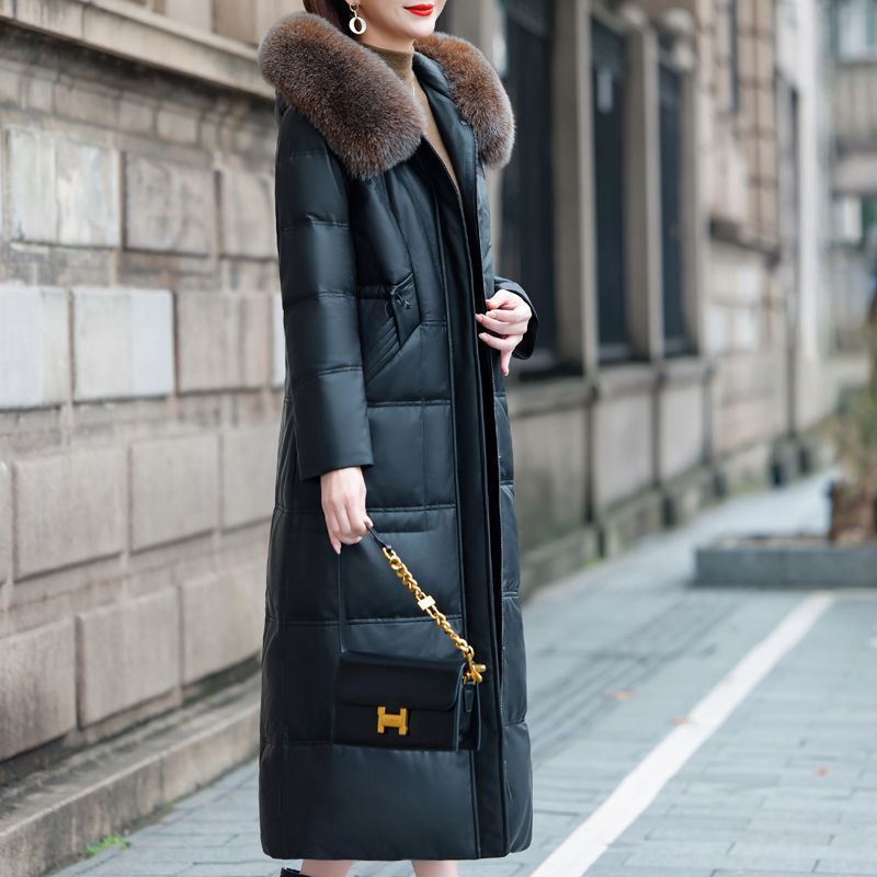 海宁真皮羽绒棉服过膝新