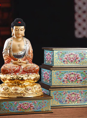 佛像底座托珐琅彩合金方形摆件