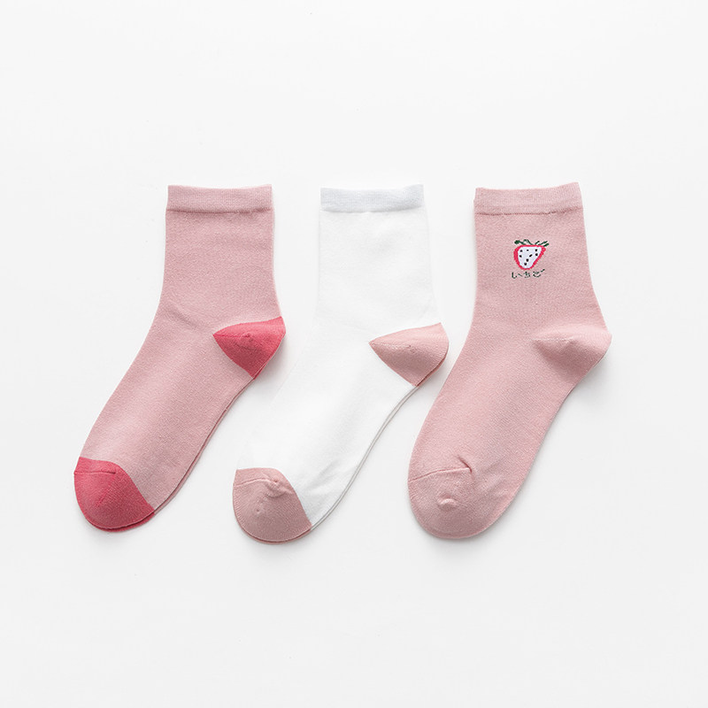 润之家简约组合女士提花中筒袜3双装m22-24cm