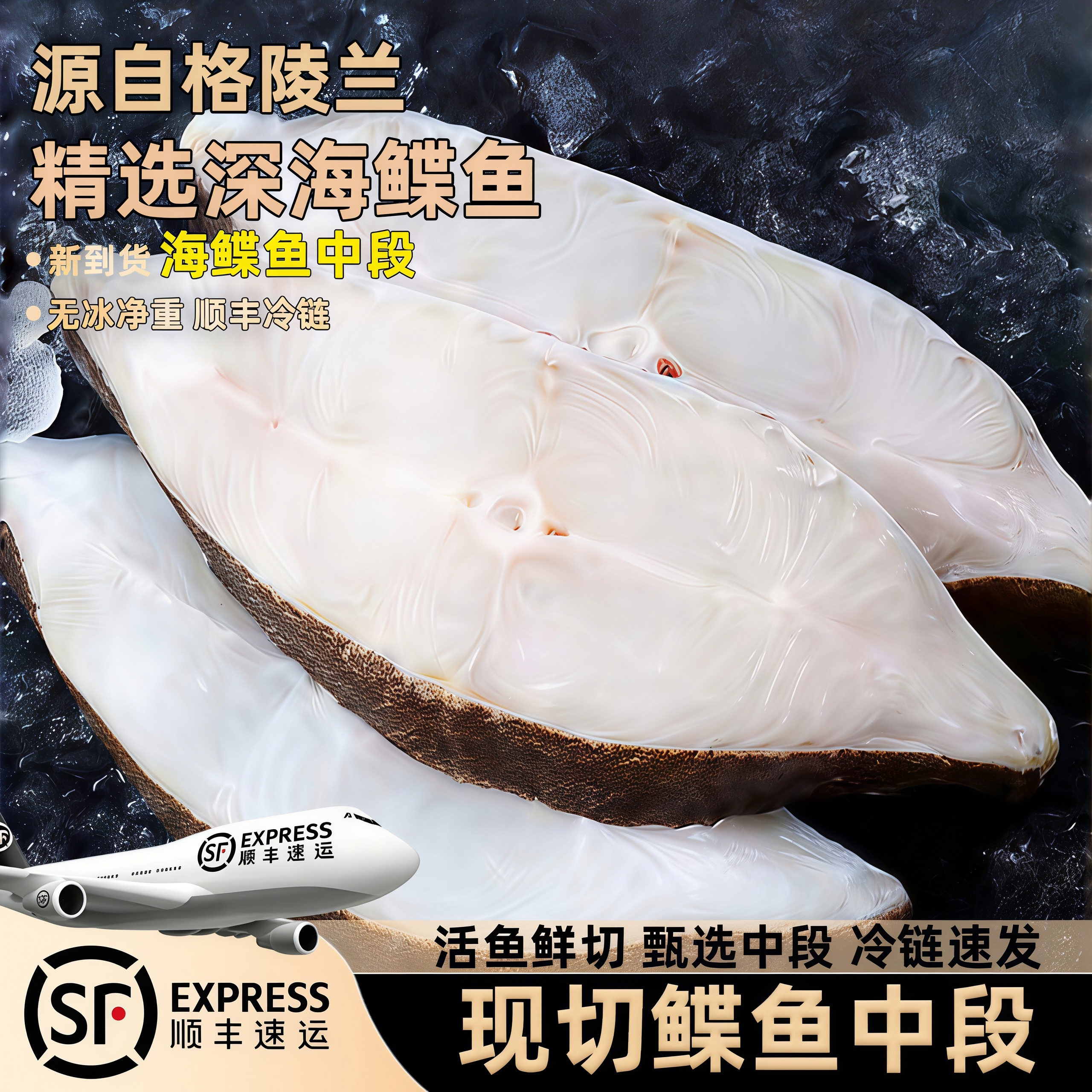 鲽鱼段格陵兰冷冻新鲜比目鱼段