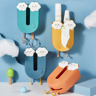 家用挂壁式纸巾盒无痕免打孔可爱云朵抽纸盒卫生间洗脸巾收纳盒