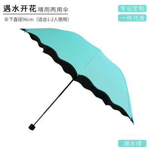 Z遇水开花雨伞八骨双人雨伞黑胶防晒遮阳晴雨伞三折太阳伞广告伞