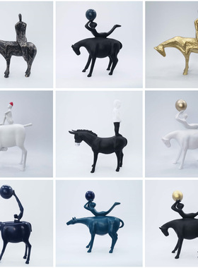 现代简约骑马人摆件样板房酒店办公室雕塑摆设北欧牧马人