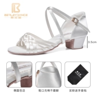 Плетение всех белых 3,5 низких каблуков+края обуви/утолщенные буферные колодки представлены танцевальные сумки