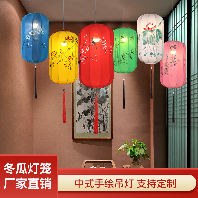 新中式手绘灯笼仿古典餐厅茶楼户外防水创意冬瓜长形广告定制宫灯