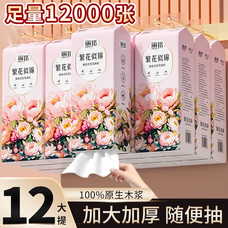 丽邦繁花似锦系列提挂式抽纸悬挂抽取式卫生纸家用擦手纸厕纸纸巾