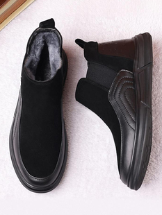 潮牌韩版商务休闲高帮翻毛皮鞋男士秋冬季加绒保暖皮毛一体雪地靴