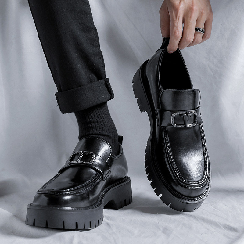 潮牌皮鞋男商务正装高级感英伦风厚底乐福鞋休闲一脚蹬懒人豆豆鞋