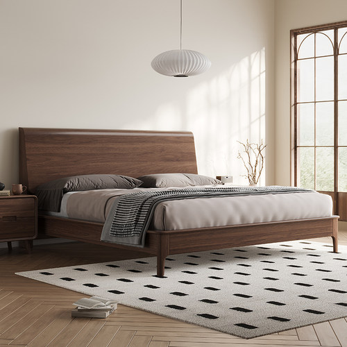 北美黑胡桃木全实木床北欧卧室大床现代简约1.5米1.8米双人床