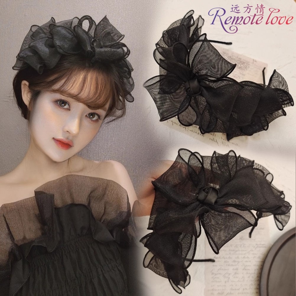 法式复古轻奢网纱大蝴蝶结发箍宽边发卡公主风发饰品新款