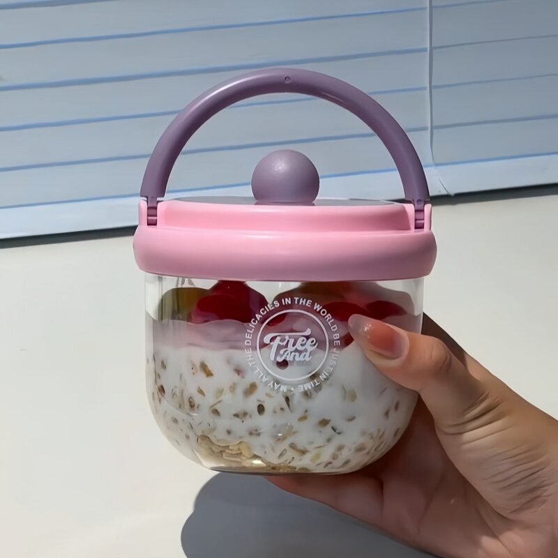 ins酸奶碗带盖勺隔夜燕麦杯上班族便携式早餐杯奶昔杯沙拉水果杯