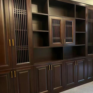 新中式美学实木烤漆书柜门玄关柜橱柜门落地整柜装修一体全屋定制