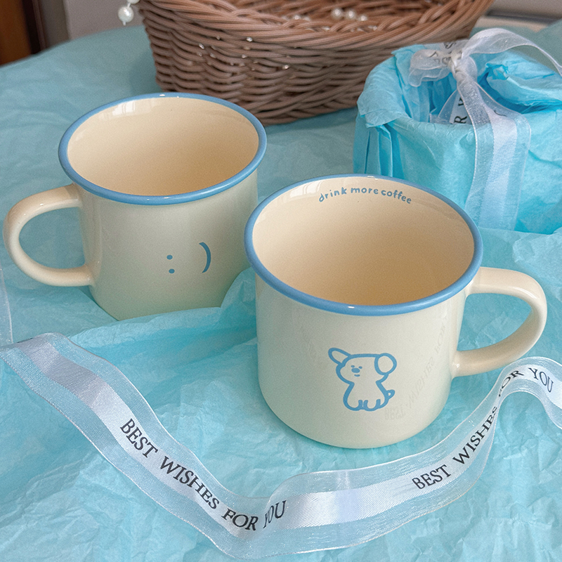 可微波原创笑脸小狗陶瓷马克杯