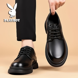 爸爸真皮防滑休闲鞋 花花公子男鞋 商务软底厚底皮鞋 新款 男 2025冬季
