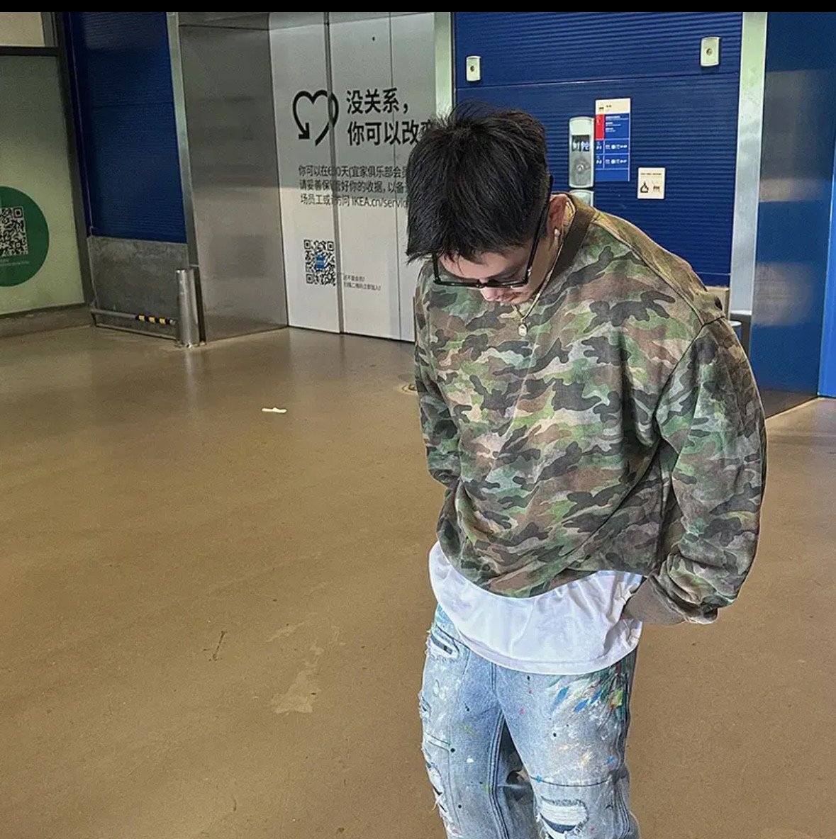 美式复古重磅宽松男款潮流迷彩印花复古宽松长袖百搭T恤卫衣
