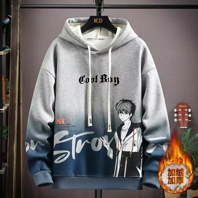 2025冬季新款加绒卫衣男青少年学生潮牌连帽宽松上衣加大加肥外套