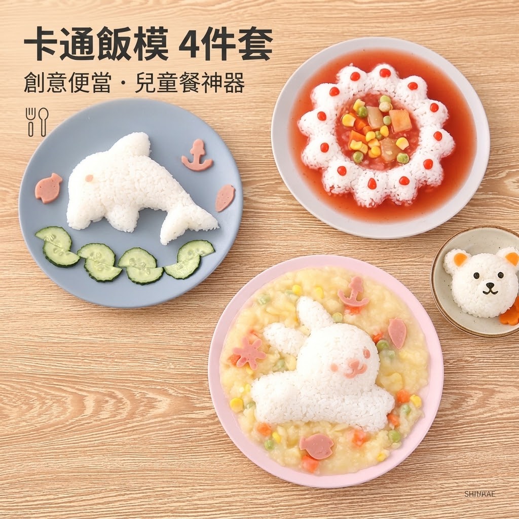 兔子海豚米饭模具4件套 便当饭团寿司磨具厨房DIY套装