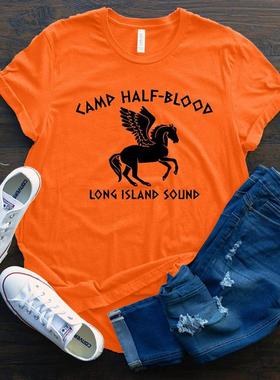 Camp Half Blood Halloween t shirt women创意圆领南瓜衫橙色女