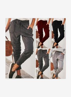 2021 women's elasticated lace-up casual pants with loose poc