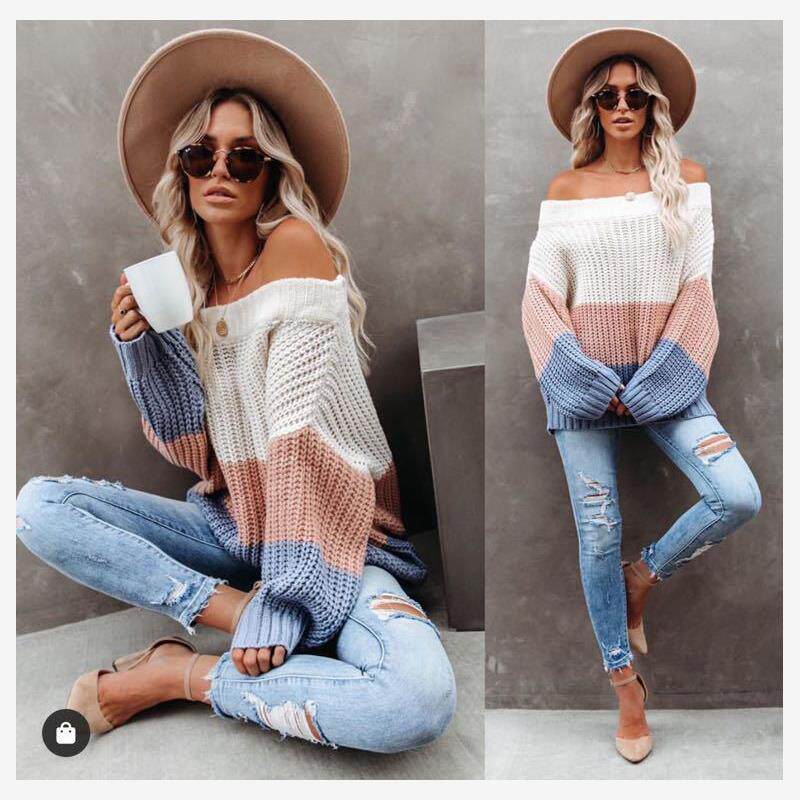 Splicing women's ins sweater Pullover commuter loose sweater