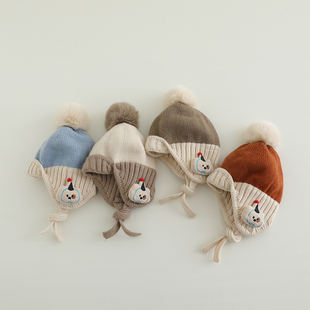 婴儿帽子秋冬保暖防风男幼童套头帽洋气卡通出游冬季女宝宝护耳帽