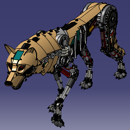 1.5m米电动机械狼3D三维几何数模型减震链条齿轮传动动物狼数模