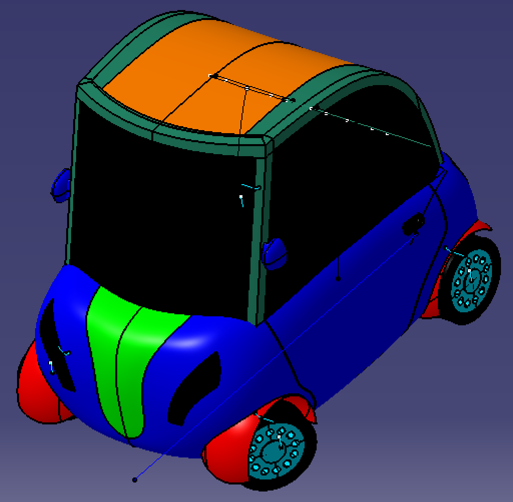 8米四轮小车汽车轿车曲面仿生外观造型3d三维几何数模型stp车轮