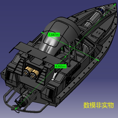 5米战斗快艇小艇3D三维几何数模型底部机轮stp图纸曲面造型小船身