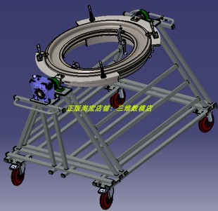 工厂车间4四轮手推车 工装夹具蜗轮蜗杆翻转机构3D三维几何数模型