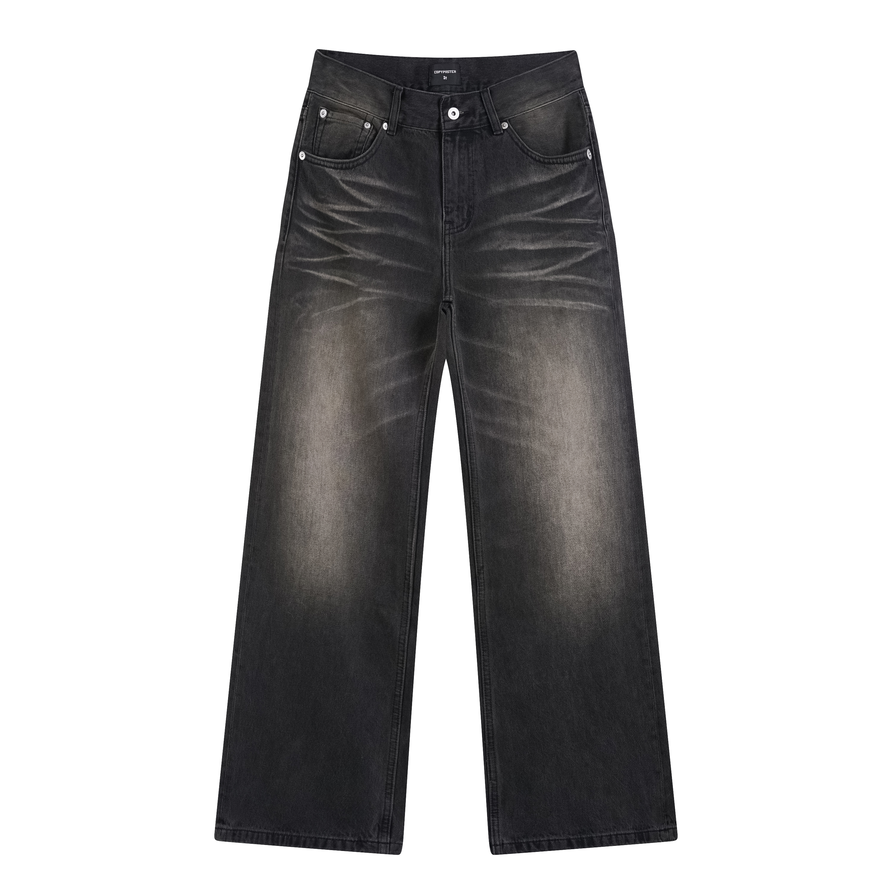 COPYPASTER 005 水洗做旧立体压皱猫须2021M阔腿黑灰色微喇牛仔裤,男装,牛仔裤,淘宝优惠券,粉丝福利购,淘宝优惠卷
