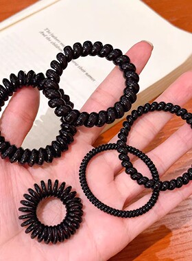 日韩电话线发圈无痕黑色大号小号电话圈发绳扎头发橡皮筋头绳细款