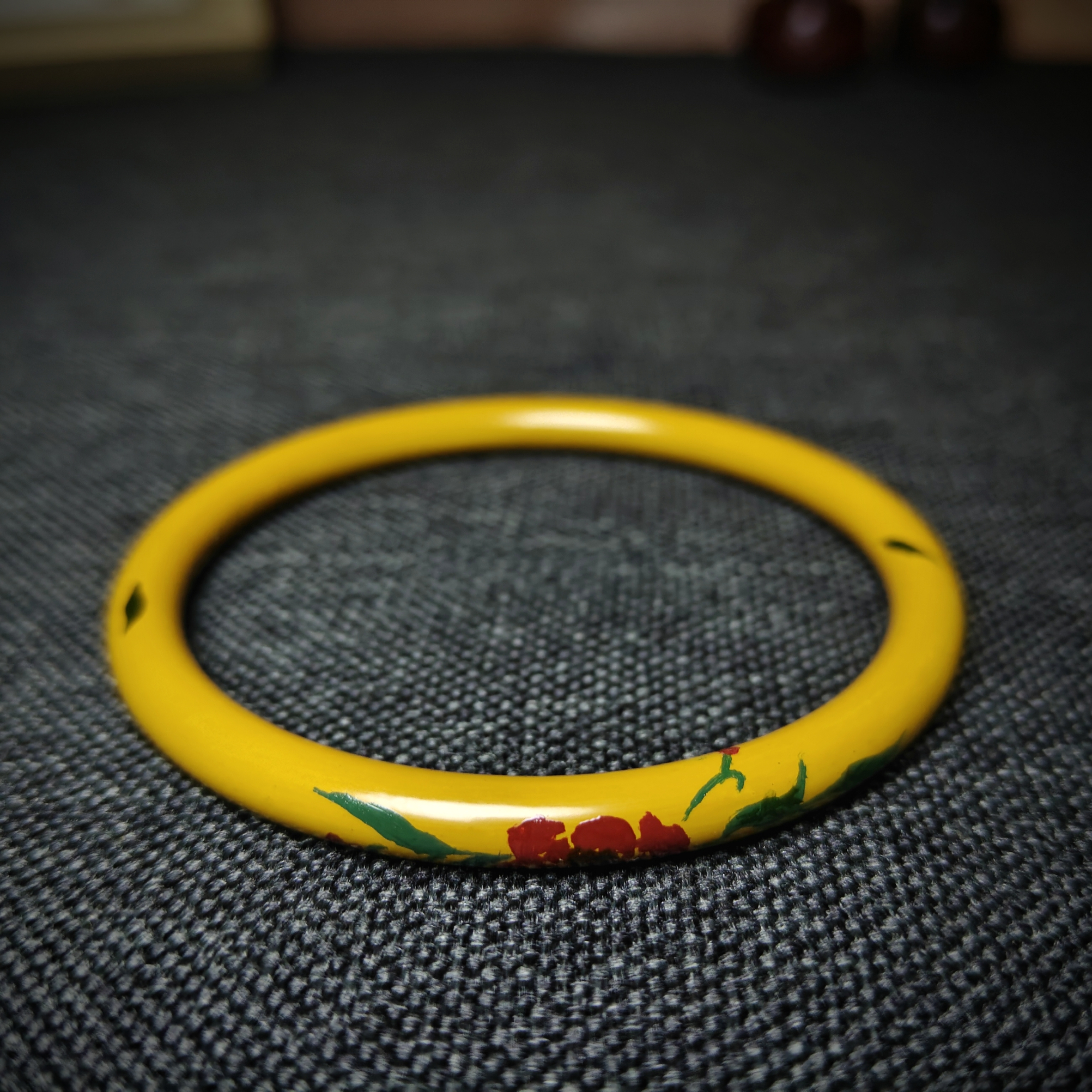 非遗大漆手镯天然木质漆器传统手绘玫瑰花菡萏镯子