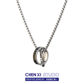 夏新款 双环个性 吊坠潮男嘻哈项链小众ins风不掉色高级配饰情侣链